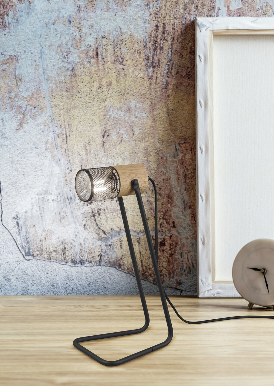 Lampa de masa Tosh, TRIO, 15x18x40 cm, 15W, 1x E14, metal, negru mat/natur - imagine 5